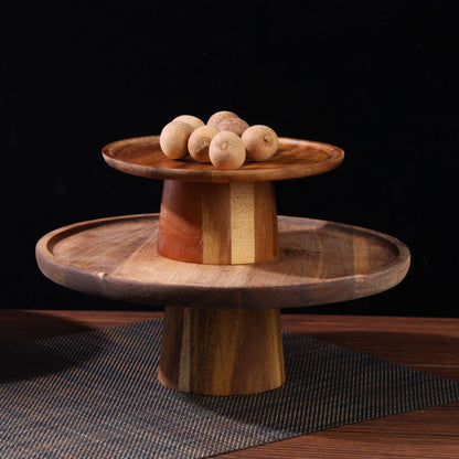 A Acacia wood tall cake display tray photo rack fruit plate snack cake plate dessert rack