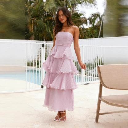 A summer European and American cross-border foreign trade new sexy fashion tube top backless cake dress -68511