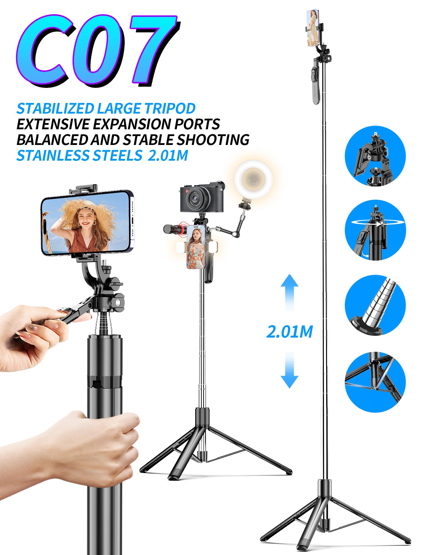 A L16 selfie stick tripod mobile phone camera integrated bracket anti-shake 360 degree rotation selfie multi-function landing
