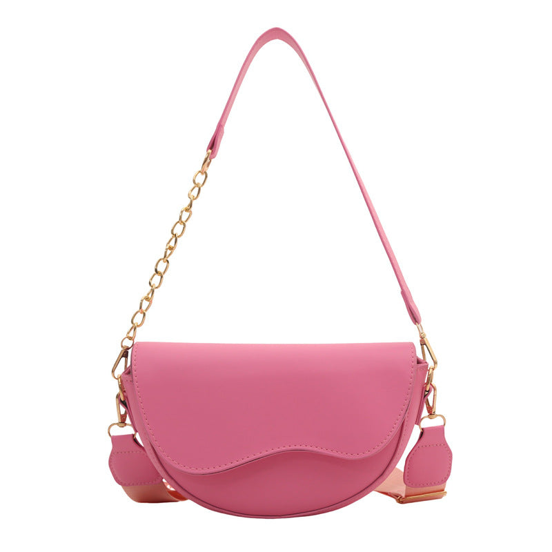A Spring new chain saddle bag wide shoulder strap single shoulder messenger bag foreign style leisure bag - Mixbatch