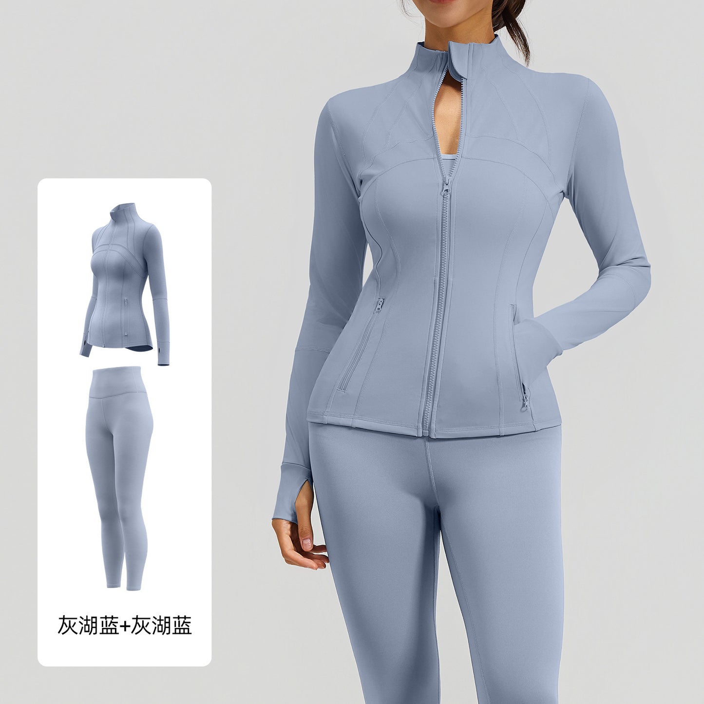 A Cross-border solid color splicing sports suit, slim fit training, fitness yoga clothes, women with pockets