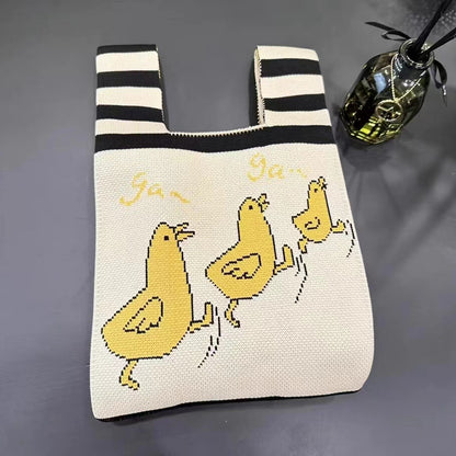 A Internet celebrity handbag women's knitted wool bucket bag Japanese and Korean version versatile hand carry casual tote bag box lunch bag y