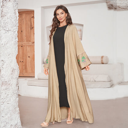 New Embroidered Middle Eastern Muslim Clothing Fashion Elegant Cardigan Human Cotton Dress Robe - Mixbatch