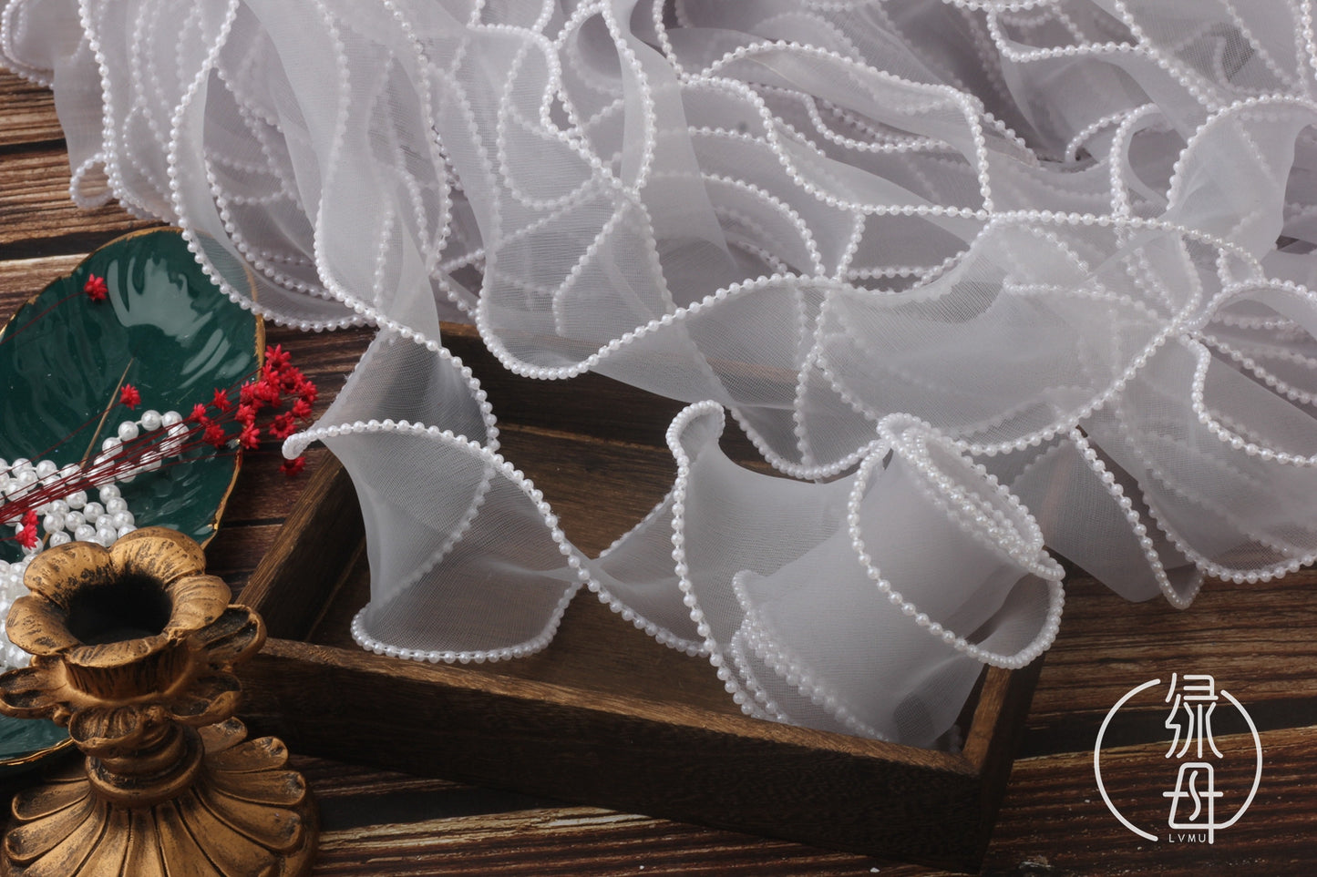 A Spot 5.5cm Pearl Meteor Fishtail Yarn Copy Edge Wave Yarn Cake Bouquet Packaging Material Bow Ribbon - Mixbatch