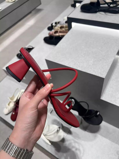 A sandals summer thin strap metal ring high heel toe sandals