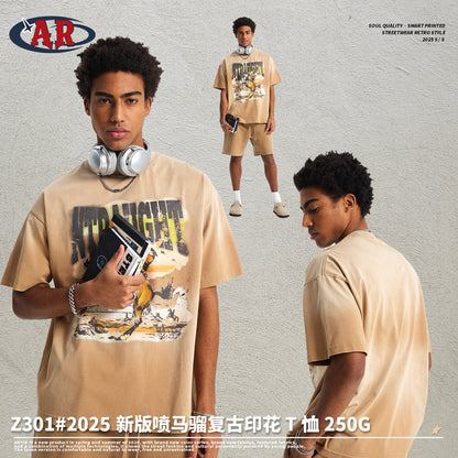 A spray-dyed men's short-sleeved T-shirt