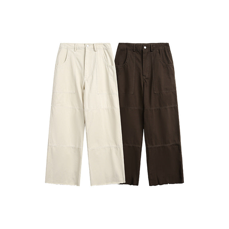 A Loose straight-leg edged woven slacks