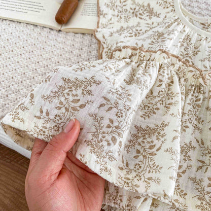 A Baby Bodysuit 2024 New Product Girl's Crepe Fragmented Flower Flying Sleeves Sweetheart Newborn Korean Edition Western Climbing Outwear - Mixbatch