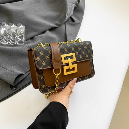 A new simple foreign style shoulder bag fashion chain retro lock small square bag printed messenger bag - Mixbatch