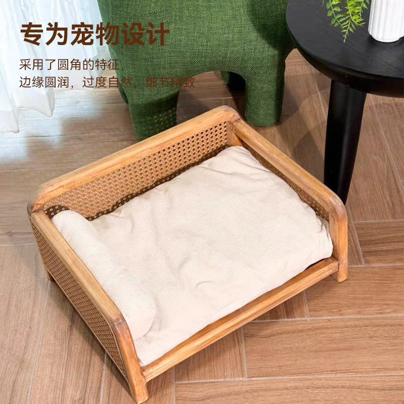 A solid wood pet bed rattan weaving