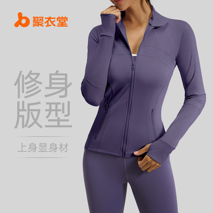 A Cross-border solid color splicing sports suit, slim fit training, fitness yoga clothes, women with pockets