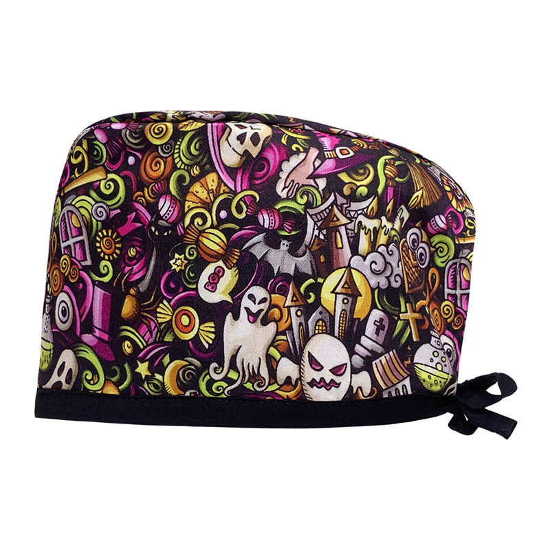 A Cotton Printed Surgical Cap Adjustable Women's Long Hair Baotou Cap Dentist Stomatology Clinic Frosted Cap Men's Foreign Trade