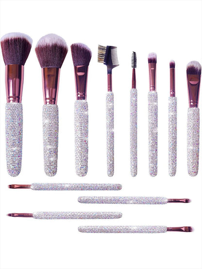 A High-grade diamond-encrusted makeup brush 12-piece set Factory direct sales diamond makeup tool set Loose powder blush makeup brush - Mixbatch