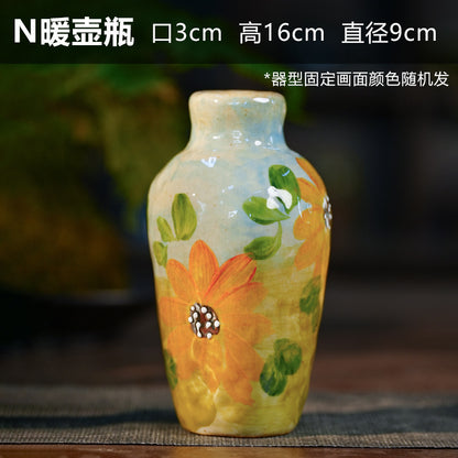 A Jingdezhen handmade oil painting vase dried flower home decoration TV cabinet ornament wine cabinet TV cabinet ceramic flower device