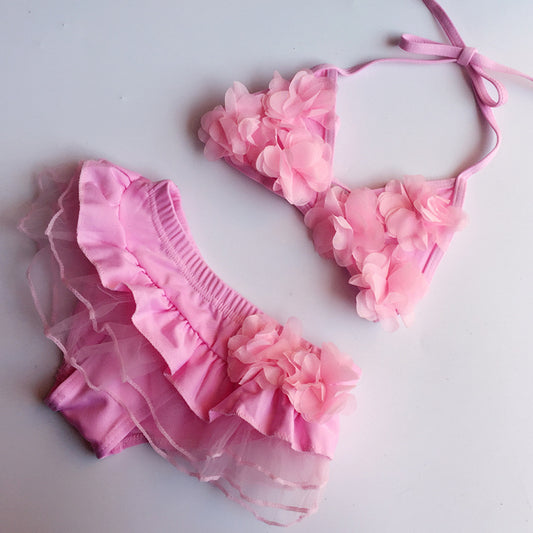 A Korean children's swimsuit girls split skirt swimsuit baby bikini girls medium children cute flower swimsuit - Mixbatch