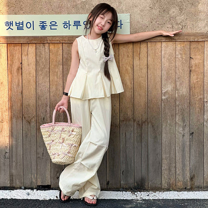 A year summer new suit middle and older children sleeveless thin vest Korean version top wide leg pants