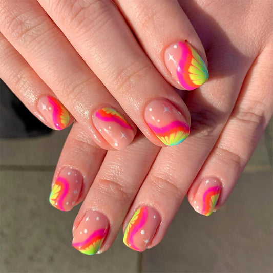 A short glossy square armor, European and American cross-border foreign trade simple ins wind wearing armor, gradual change of lines wearing nail art 24 pieces - Mixbatch