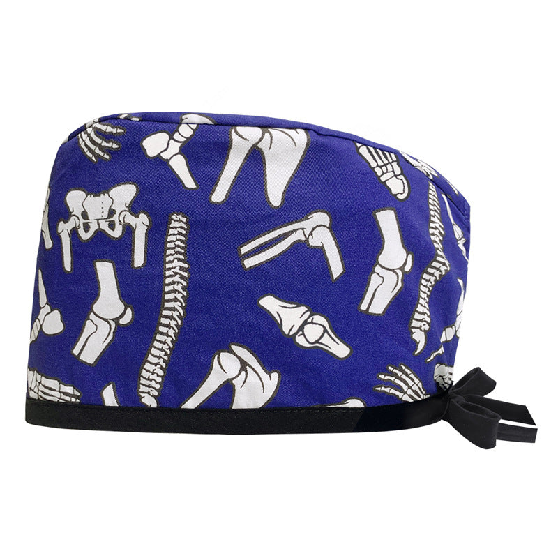 A Cotton Printed Surgical Cap Adjustable Women's Long Hair Baotou Cap Dentist Stomatology Clinic Frosted Cap Men's Foreign Trade
