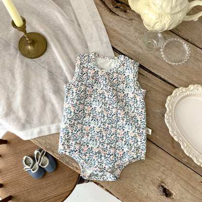 A baby and toddler summer thin boneless vest with buttocks and jumpsuit ins Nordic rabbit floral print sleeveless crawling suit - Mixbatch
