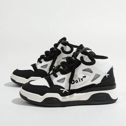 A men's and women's same high-top flats