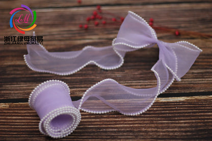 A Spot 5.5cm Pearl Meteor Fishtail Yarn Copy Edge Wave Yarn Cake Bouquet Packaging Material Bow Ribbon - Mixbatch