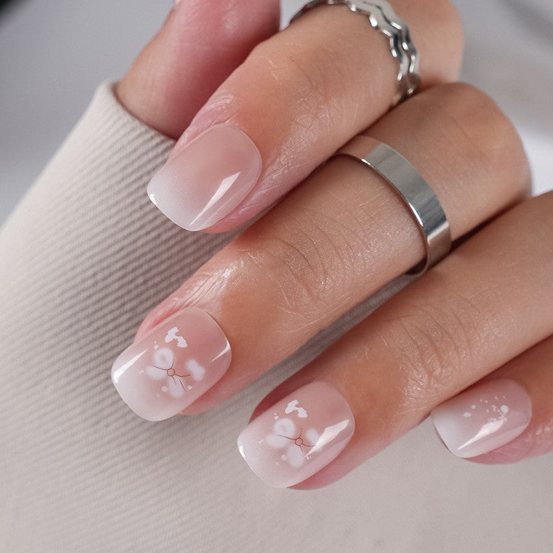 A cross-border explosion European and American style nail piece with diamond long square French manicure three-dimensional love broken diamond wearing nail wholesale - Mixbatch