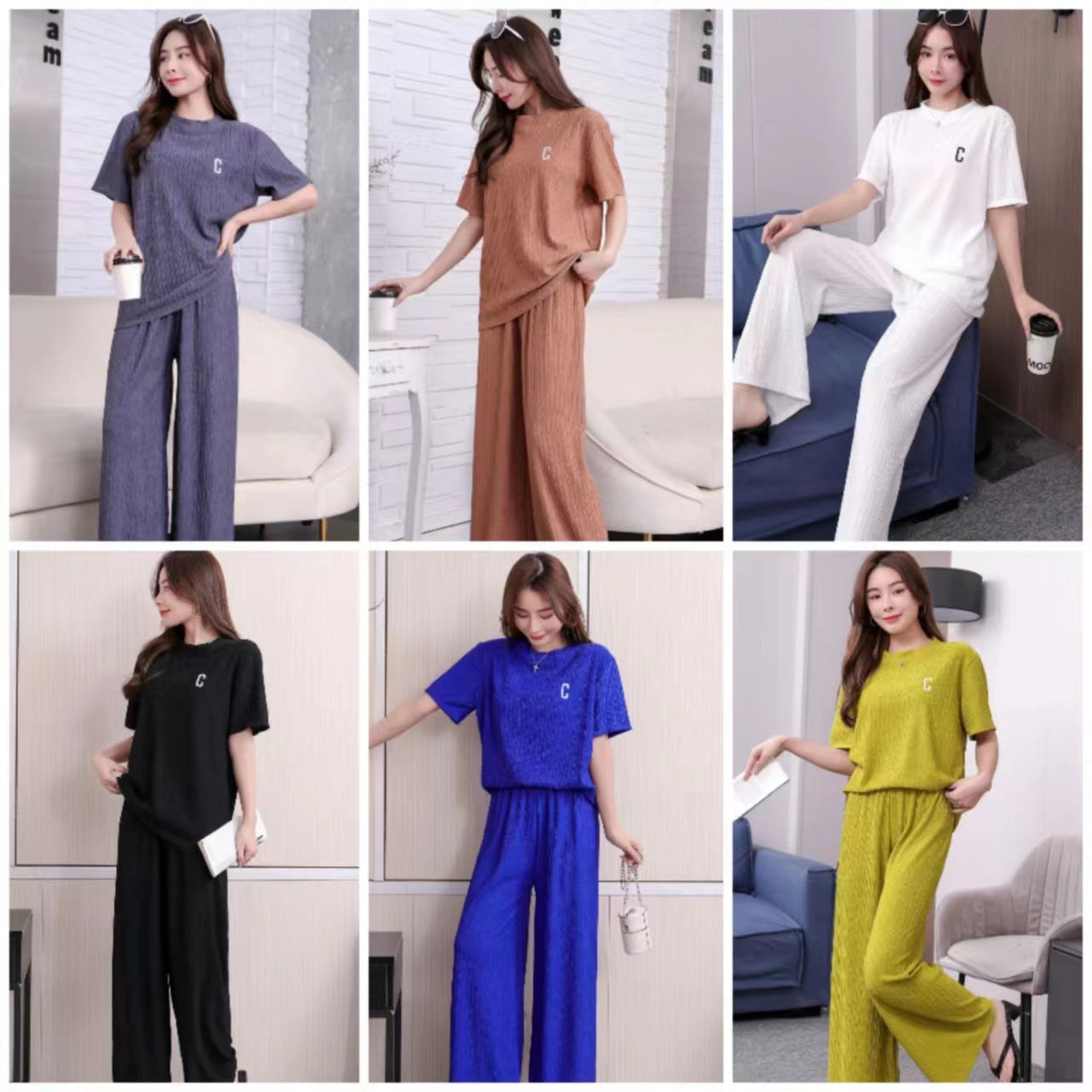 A suit women's spring summer letter embroidery thin ice silk loungewear suit casual loose trousers two-piece set