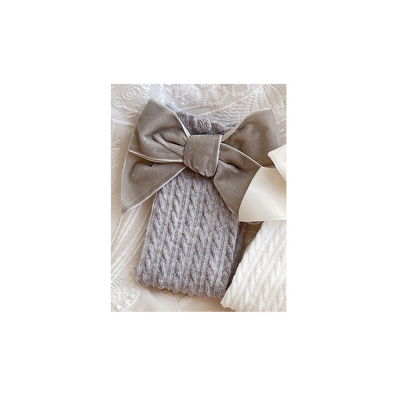 A flannel bow children's socks heel-less lace knee stockings baby medium stockings baby socks - Mixbatch