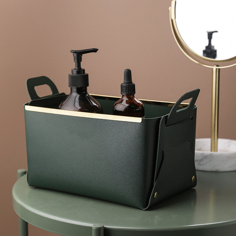A Nordic desktop PU leather storage basket Foldable Phnom Penh sundries storage basket Stationery storage tray