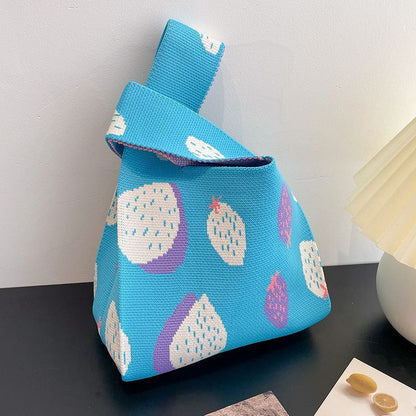 A Internet celebrity handbag women's knitted wool bucket bag Japanese and Korean version versatile hand carry casual tote bag box lunch bag y