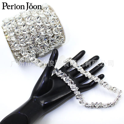 A gold and silver super flash leaf-shaped rhinestone chain clothing, shoe and hat accessories - Mixbatch