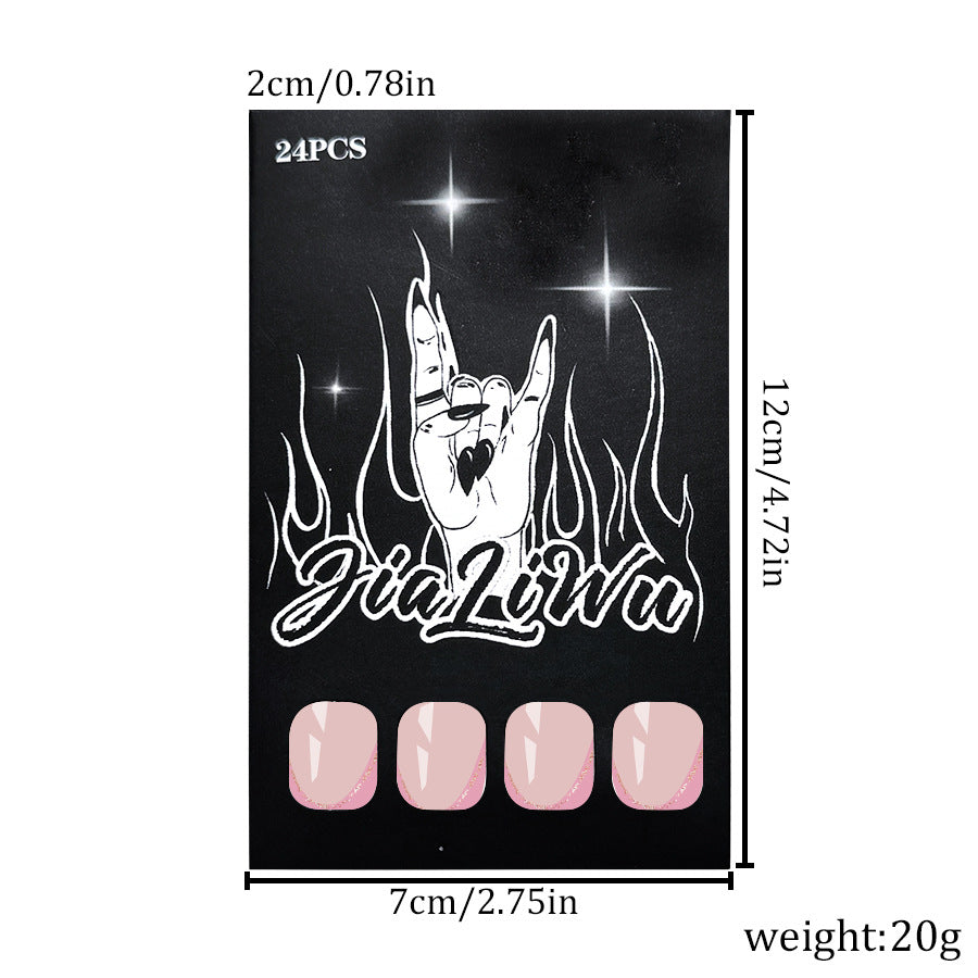 A short glossy oval European and American cross-border foreign trade fresh and fashionable French glitter removable wearable nail patch 24 pieces - Mixbatch