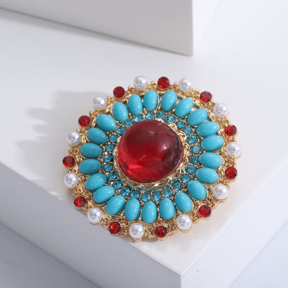 A European, American and Western antique Baroque ruby brooch retro court style women fashion atmospheric clothing accessories pin - Mixbatch