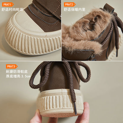 winter plus velvet high-top white shoes new Korean version of ins female students thick soleplate shoes tide casual shoes 0.8kg - Mixbatch