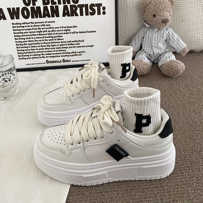 Little White Shoes Women's New Spring Versatile Thick Sole Simple Casual Shoes, Unique Original Design, Board Shoes for Women 0.6kg - Mixbatch