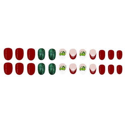 A short glossy oval European, American cross-border foreign trade French glitter new Christmas detachable wear manicure 24 pieces - Mixbatch