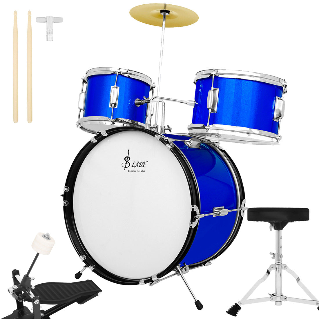 طقم طبول للأطفال، مناسب للتدريب والاختبار للمبتدئين، يتضمن طبل جاز، 3 طبول وصنج واحد، آلة إيقاعية، هدية تعليمية مبكرة. 