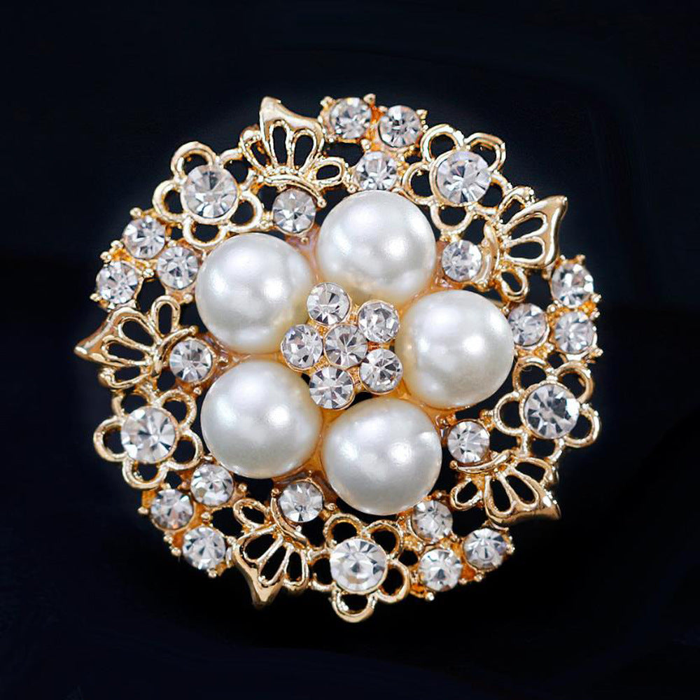 A Cross-border hot-selling Korean version of pearl brooch, high-end diamond-encrusted flower pin, anti-light brooch clothing accessories - Mixbatch