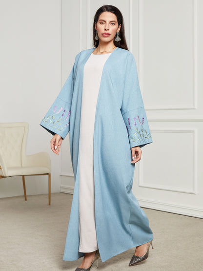 Spring and summer new robe Middle Eastern Muslim fashion embroidery elegant cardigan long skirt bat sleeve dress - Mixbatch
