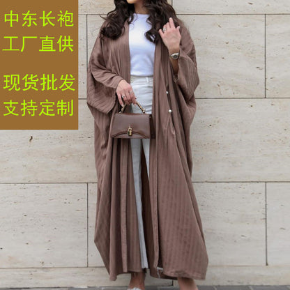 Middle East Dubai Clothing Bat Sleeve Long Dress Fashion Elegant Cardigan Pearl Dress Robe - Mixbatch