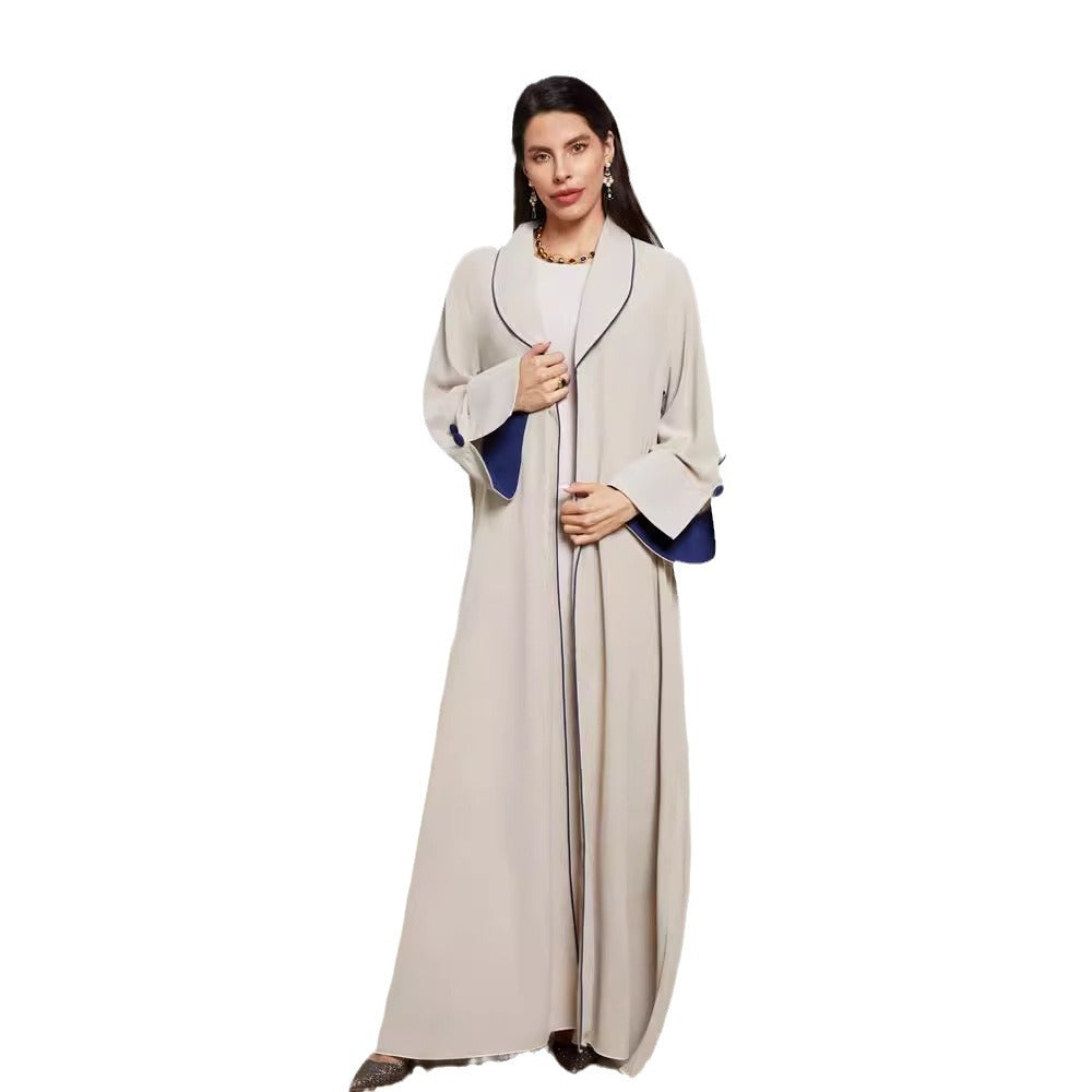 2024 New pleated Middle Eastern Muslim clothing long dress fashionable and elegant cardigan contrasting color button dress robe - Mixbatch