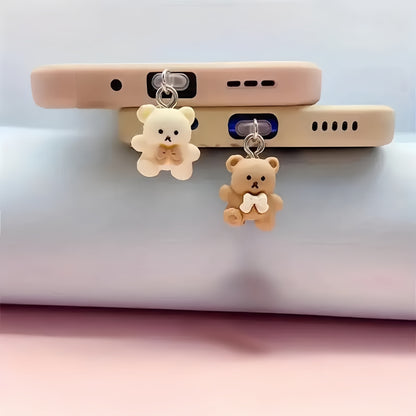 A Mobile Phone Dust Plug IOS Phone/Type-C/Android Couple Coffee Bear Pendant Mobile Phone Pendant