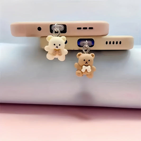 A Mobile Phone Dust Plug IOS Phone/Type-C/Android Couple Coffee Bear Pendant Mobile Phone Pendant
