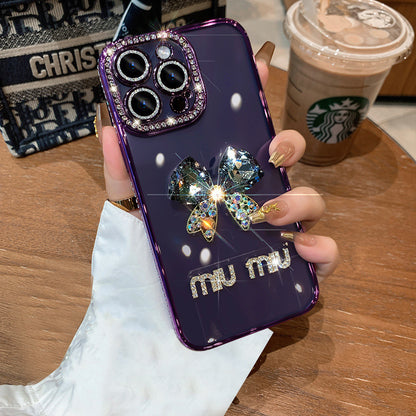 A transparent rhinestone mobile phone case