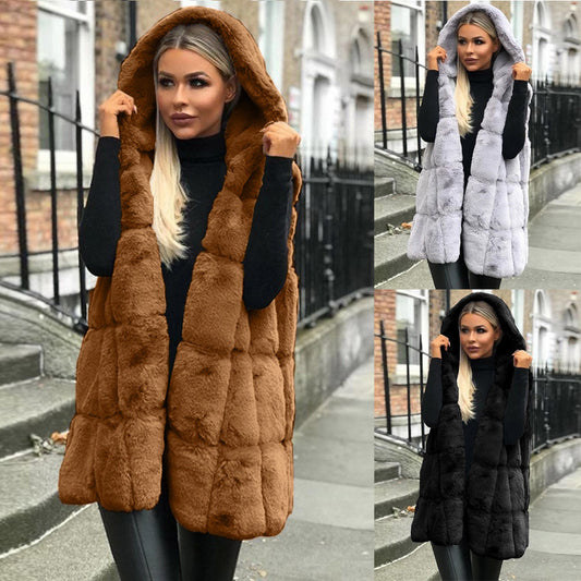 A fur hooded vest