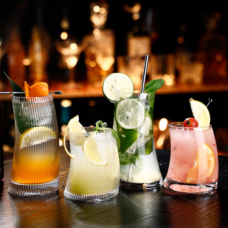 A ins Nordic style creative vertical pattern cup special-shaped glass Internet celebrity crescent moon cup juice cup mojito cocktail cup