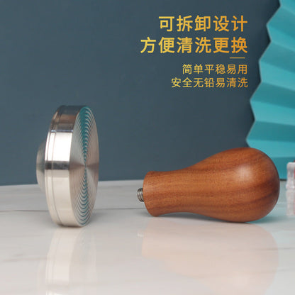 A 51/53/58 mm304 stainless steel coffee powder press threaded wooden handle powder press hammer coffee machine handle powder dispenser