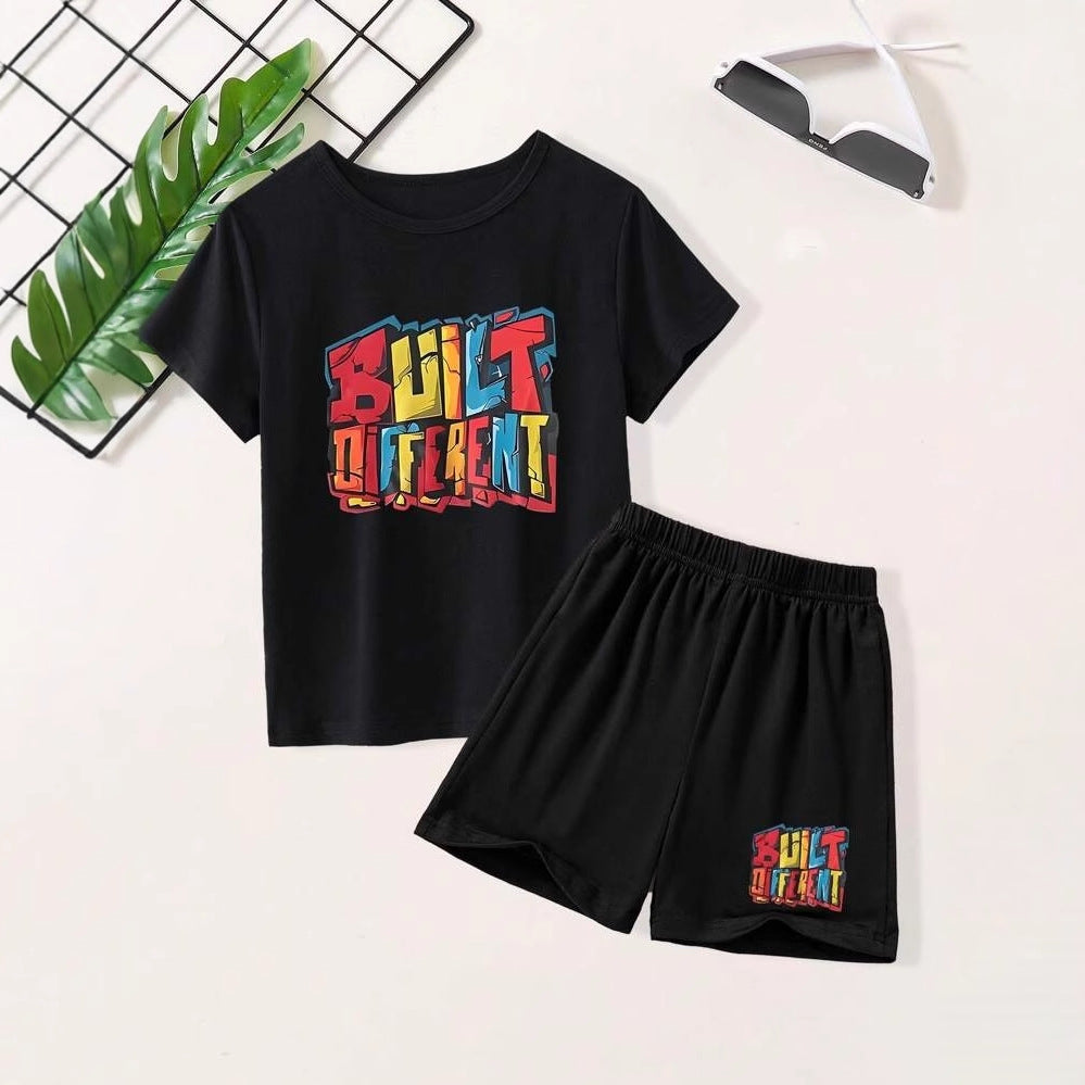A tide brand printed short-sleeved t-shirt children's trend summer new middle-aged and older children's casual t-shirt