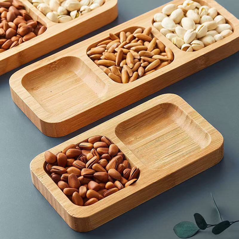 طبق فواكه مجففة على الطراز الياباني مصنوع من الخيزران والخشب 