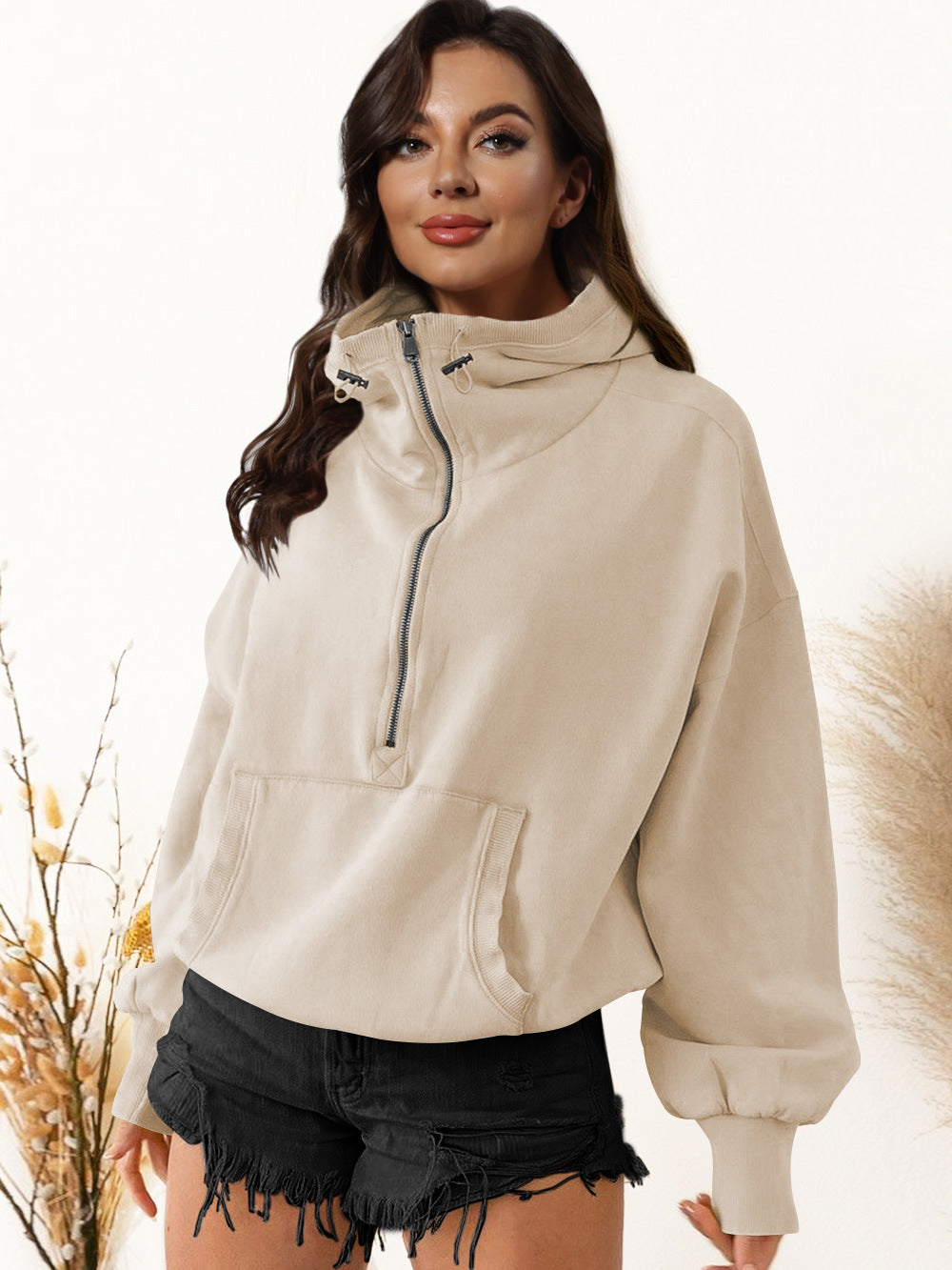 A hooded long-sleeved sweater